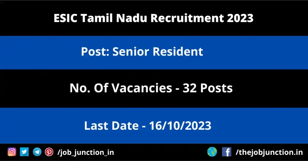 PMC Recruitment 2023 JOB JUNCTION ESIC Tamil Nadu Recruitment 2023