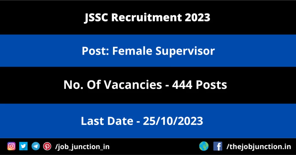 JSSC Supervisor Recruitment 2023 JOB JUNCTION JSSC Supervisor Recruitment 2023