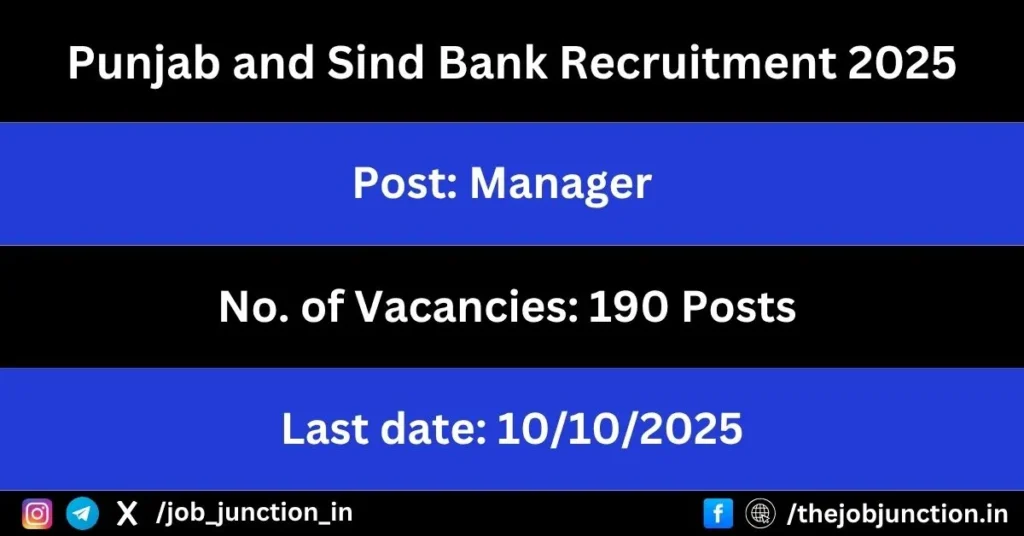 Punjab and Sind Bank Manager Recruitment 2025