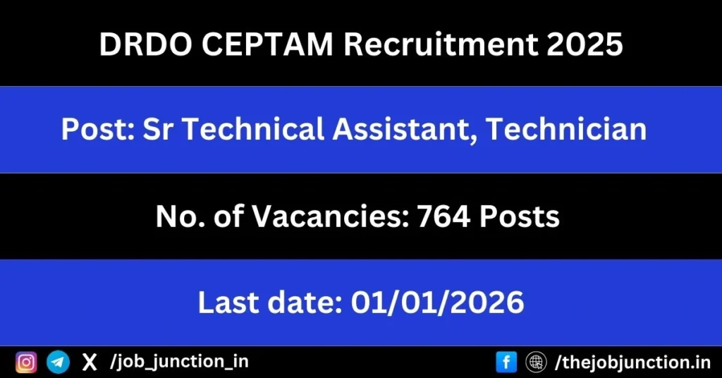 DRDO CEPTAM Recruitment 2025 JOB JUNCTION DRDO CEPTAM Recruitment 2025