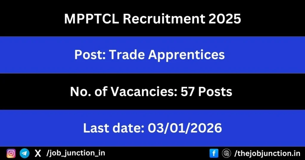MPPTCL Trade Apprentices Recruitment 2025 JOB JUNCTION MPPTCL Trade Apprentices Recruitment 2025