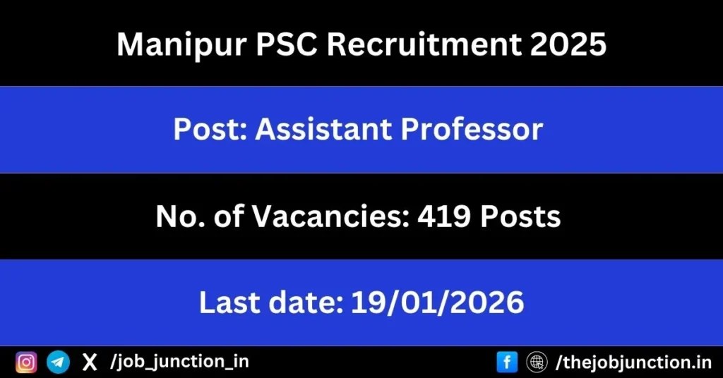 Manipur PSC Assistant Professor Recruitment 2025 JOB JUNCTION Manipur PSC Assistant Professor Recruitment 2025