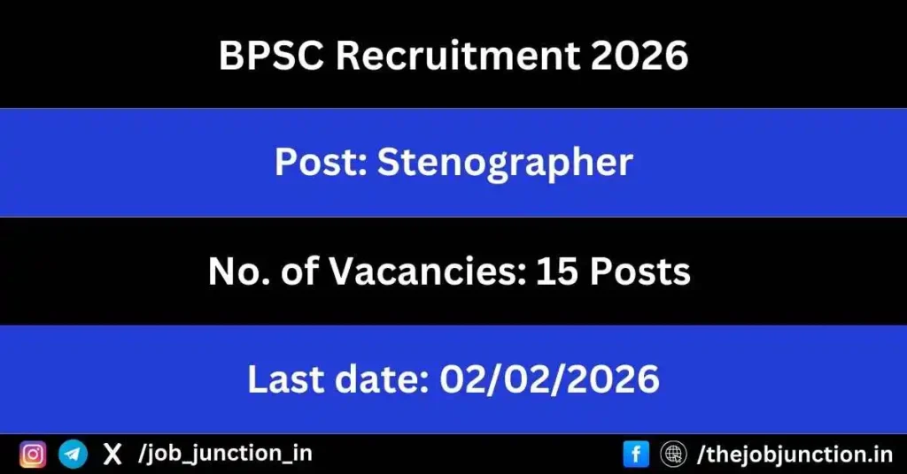 BPSC Stenographer Recruitment 2026 JOB JUNCTION BPSC Stenographer Recruitment 2026