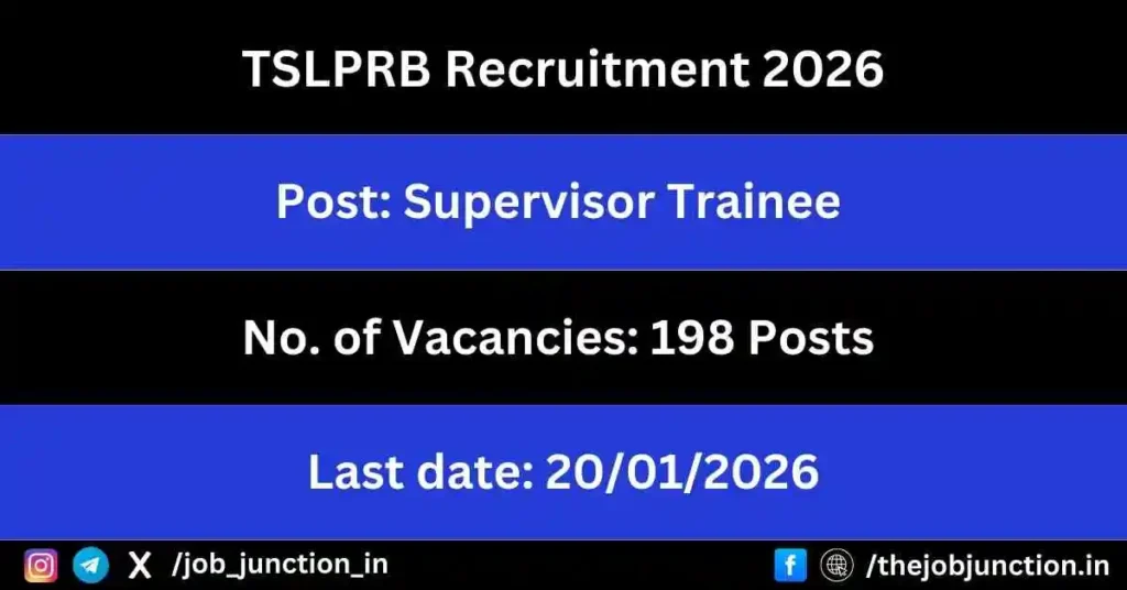 TSLPRB Supervisor Trainee Recruitment 2026 JOB JUNCTION TSLPRB Supervisor Trainee Recruitment 2026