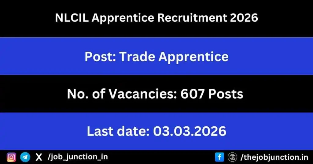 NLCIL Apprentice Recruitment 2026 JOB JUNCTION NLCIL Apprentice Recruitment 2026