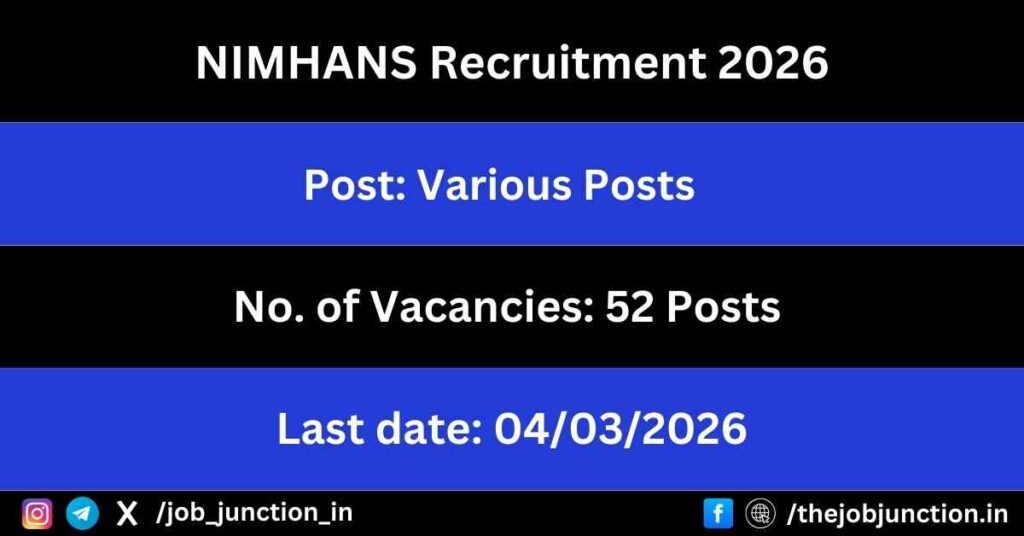 NIMHANS Recruitment 2026 JOB JUNCTION NIMHANS Recruitment 2026